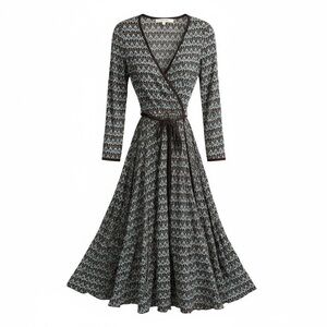 Studio M Brown and Blue Long Sleeve Wrap Dress